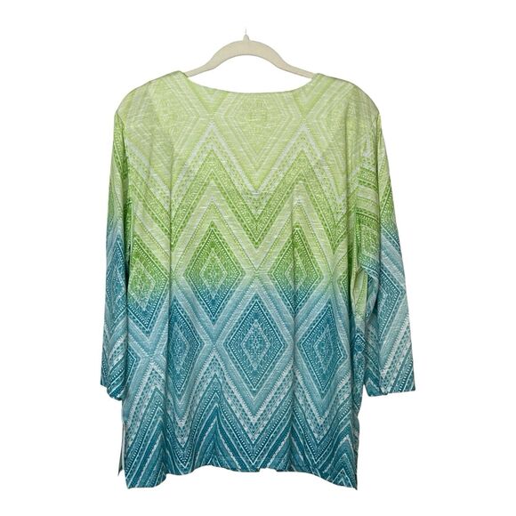 Alfred Dunner Large NWT Pullover Top Summer Spring Green Ombre Knit Lace Overlay - Picture 3 of 9